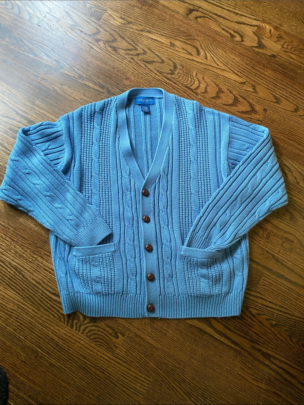 Vintage Grandpa Grunge Towncraft Light Blue Cable-Knit Button Cardigan